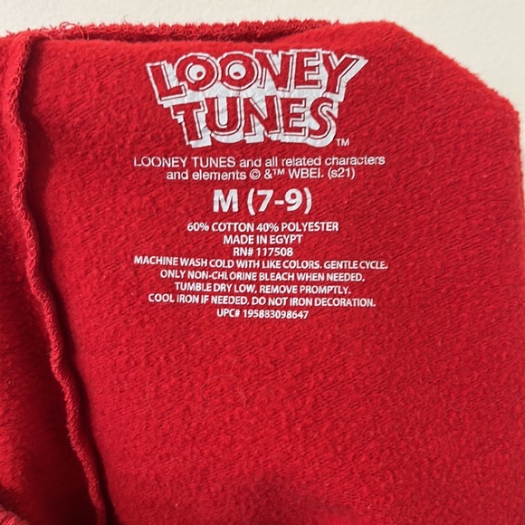 Looney Tunes Bugs Bunny Red Sweat Shorts Size Medium (7-9) - Picture 5 of 5